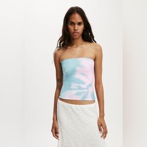 New Cotton On Strapless Strapless Tropical Floral Tie-Dye Top